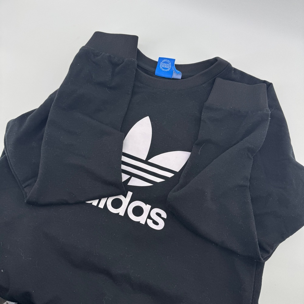 Adidas 3 Stripes Logo Crewneck Sweatshirt Black Long Sleeve Womens Size L 90's
